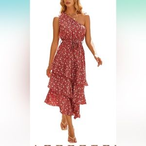 New - PRETTYGARDEN Women's Summer Floral Sundress Casual One Shoulder Tiered XL